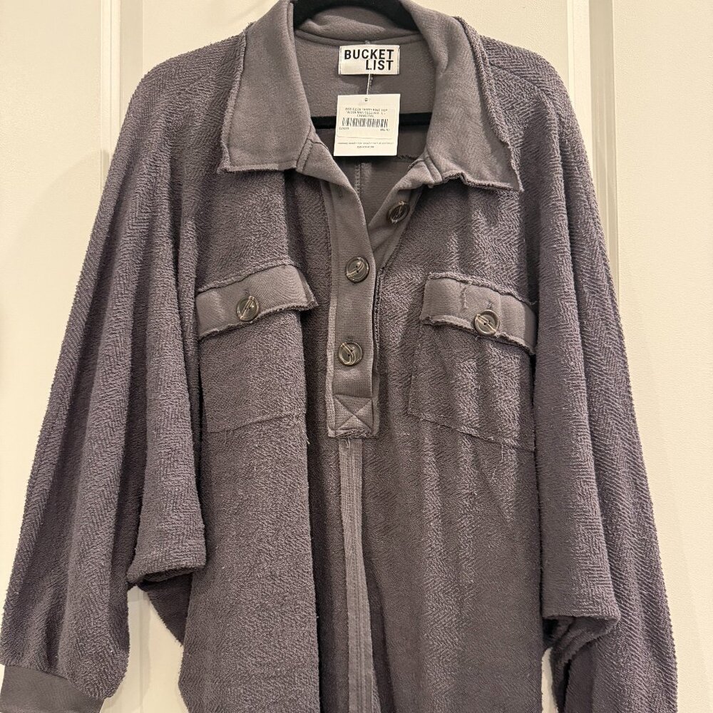 BUCKETLIST Gray Button-Up Sweatshirt